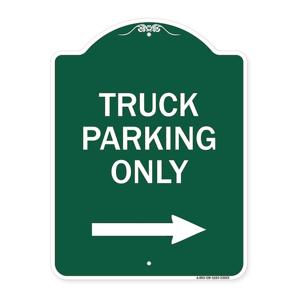 Signmission Reserved Parking Truck Parking W/ Right Arrow, Green & White Aluminum Sign, 18" x 24", GW-1824-23029 A-DES-GW-1824-23029 - main